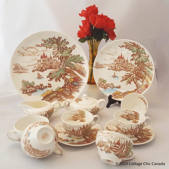 Royal Sealy Japan Mid Century 13 Pc - Plates, Teacups, Sugar, Creamer