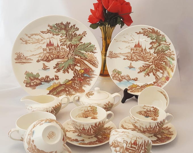 Royal Sealy Japan Mid Century 13 Pc - Plates, Teacups, Sugar, Creamer