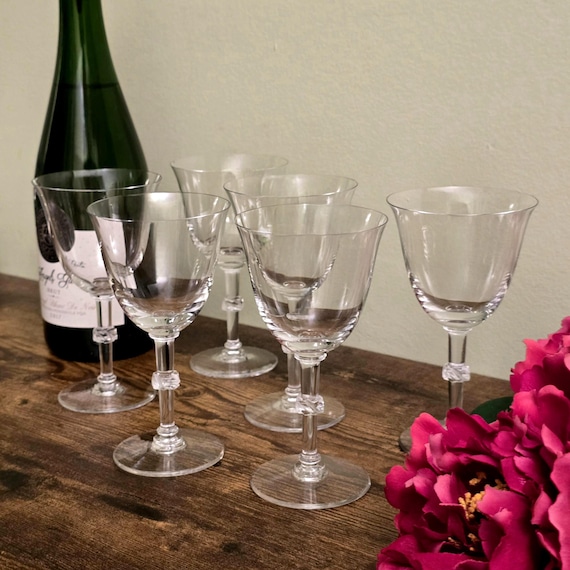 Lalique Beaugency Burgundy Crystal Wine Glasses – Set of Six Vintage Stemware France