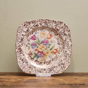 Vintage H & K Tunstall Luncheon Plate: Old English Sampler Floral Dinnerware