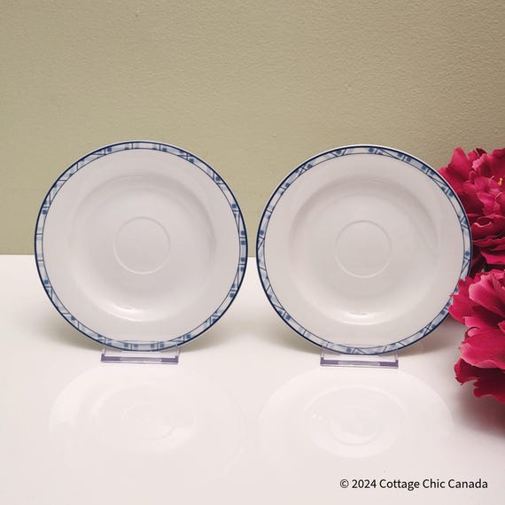 Pair of Laura Ashley Sophia Saucers – Classic Shabby Chic Blue Floral China