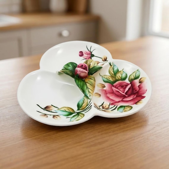 Lefton Rosebud Clover Candy Dish – Hand Painted Cottage Tableware Japan