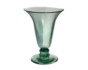 Vintage Handmade Green Eco-Glass Pedestal Vase 100% Recycled Made In Spain For Shabby Chic Home Decor