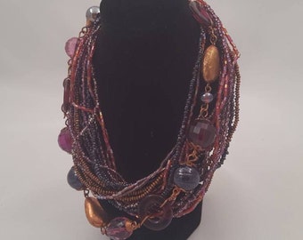 Vintage 90s Multi Strand Amethyst and Purple Beaded Necklace