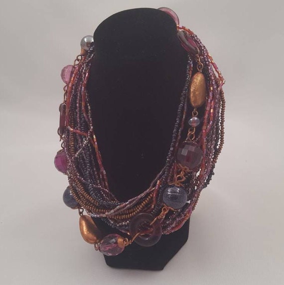Vintage 1990s Multi-Strand Amethyst and Purple Beaded Necklace