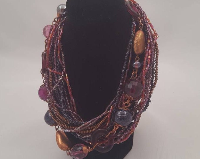 Vintage 90s Multi Strand Amethyst and Purple Beaded Necklace
