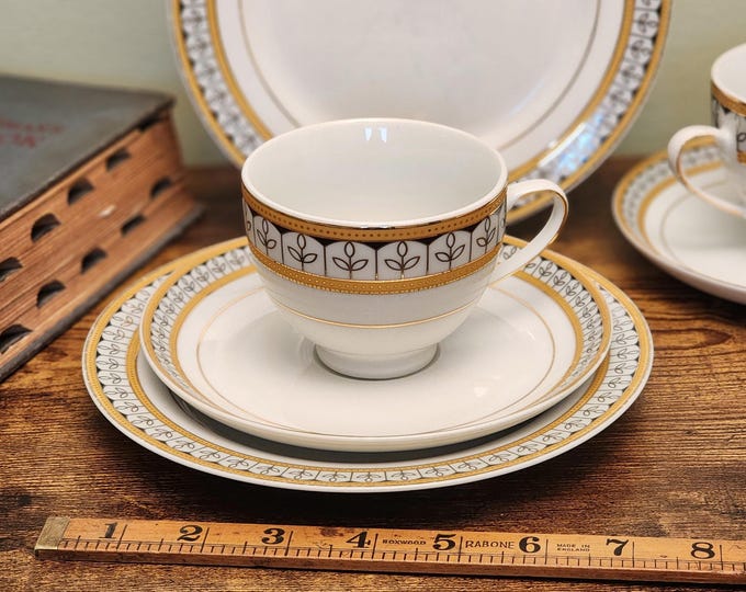 Adeline Fine Porcelain Tea Trio Set - Teacup, Saucer, and Plate