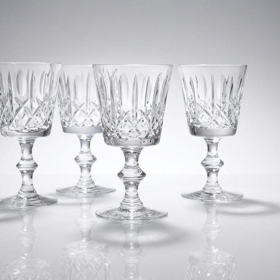 Vintage Lead Crystal Goblet Cross and Olive Cut Wine Glass 5 3/8 in