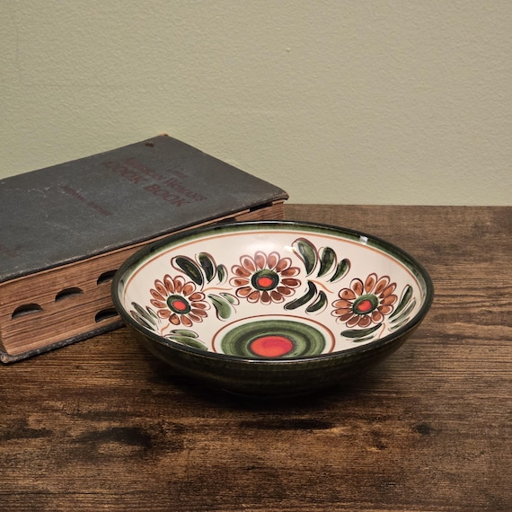 German Folk Art Handcrafted Pottery Bowl – Handarbeit Studio Stoneware Hand Painted Floral Design