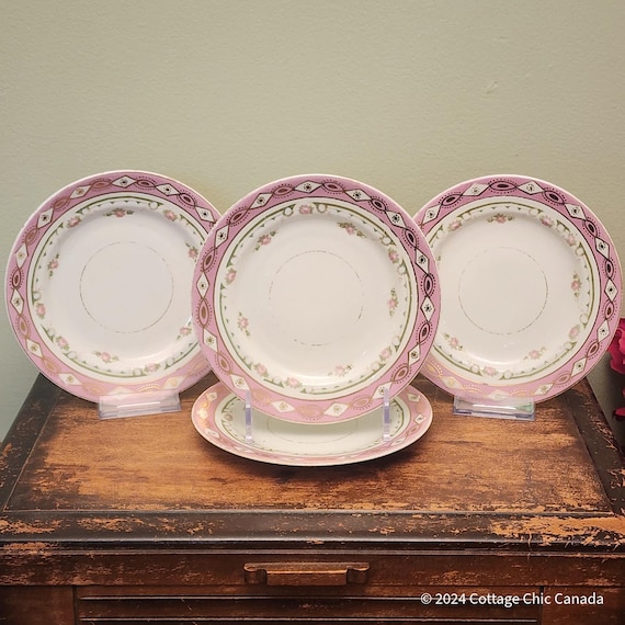 Blyth Diamond China Bread & Butter Plates Set of Four– Antique Edwardian Art Deco England