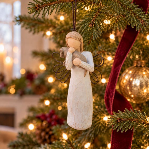 Willow Tree Angel of Friendship Ornament by Susan Lordi, Holding Dog, Christmas Keepsake