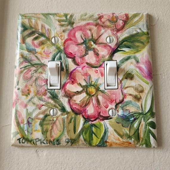 Vintage Hand Painted Light Switch Cover – Shabby Chic Floral Wall Plate Cottagecore Decor Canada