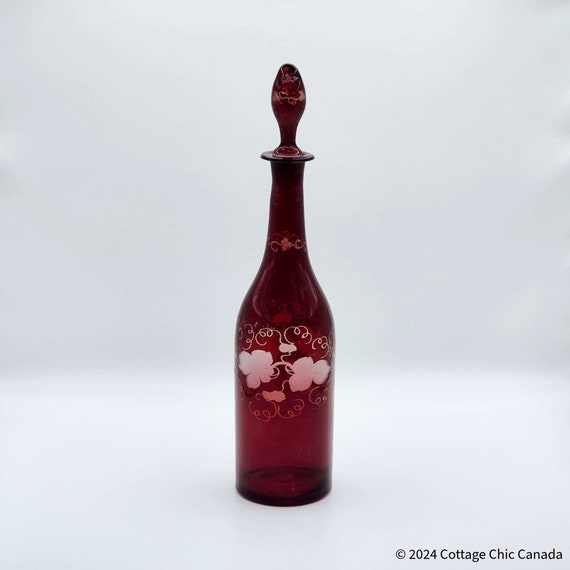 Bohemian Czech Ruby Red Glass Wine Decanter – Antique Collectible Barware