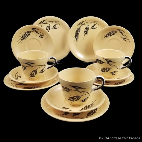 Grindley Golden Leaf 13 Piece Tea Service Set – Teacups Saucers Side Plates England