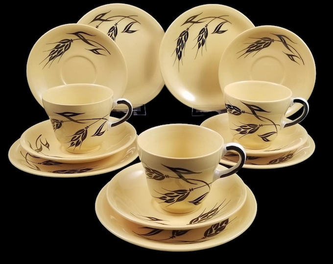 Grindley Golden Leaf 13-Piece Tea Service Set, Teacups, Saucers, Side Plates