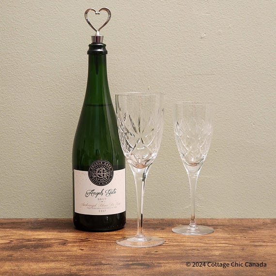 Bohemian Elegant Fine Lead Crystal Wine Glass Goblet with Long Stem, Set of 2