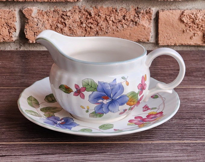 Mikasa Heirloom Gravy Boat and Saucer with Florals and Butterflies
