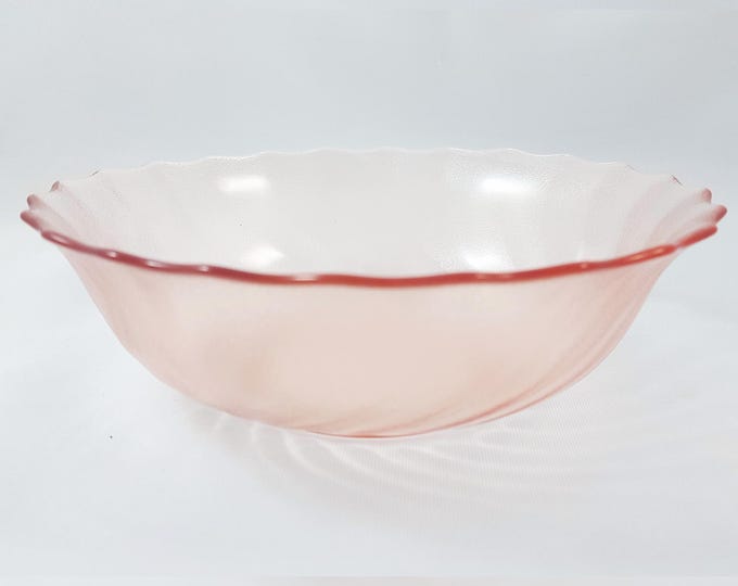 Arcoroc Rosaline Frosted Pink Glass Swirl Cereal Fruit Bowl