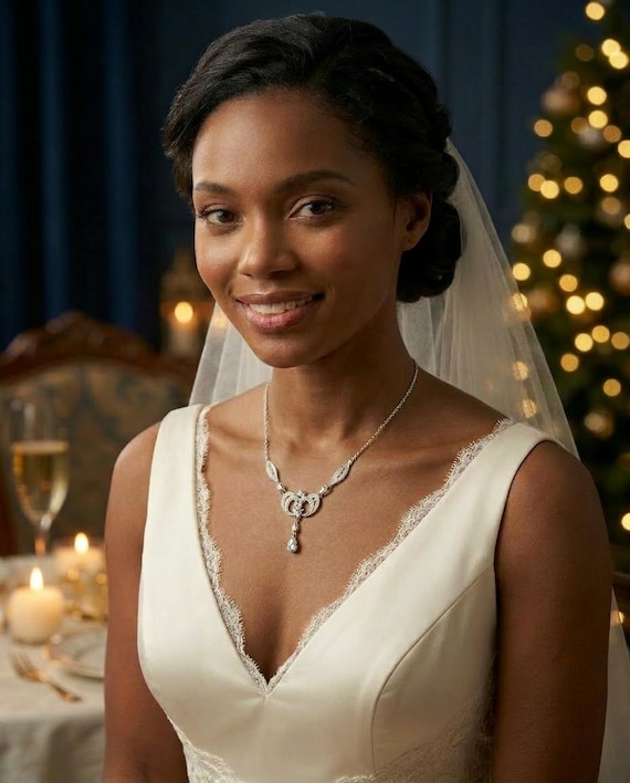 Vintage Am Lee Sterling Silver Rhinestone Necklace with Marquise Center and Teardrop Drop, 1960s