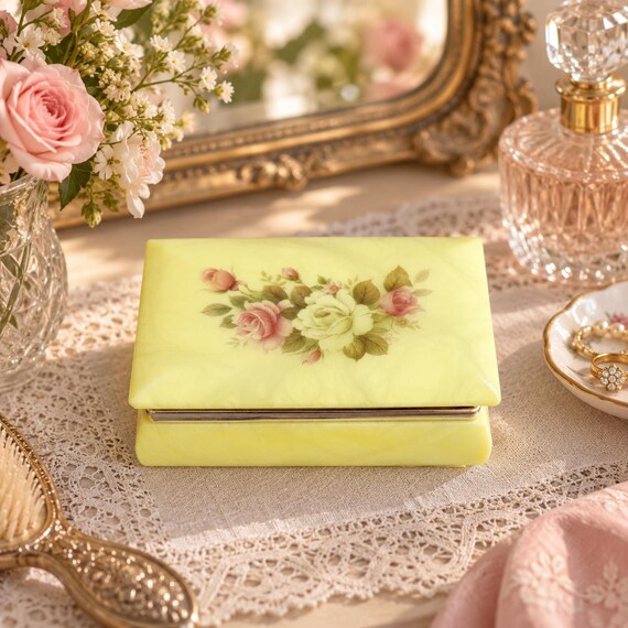 Vintage Yellow Alabaster Trinket Jewelry Box 4.5 Inch Made in Italy