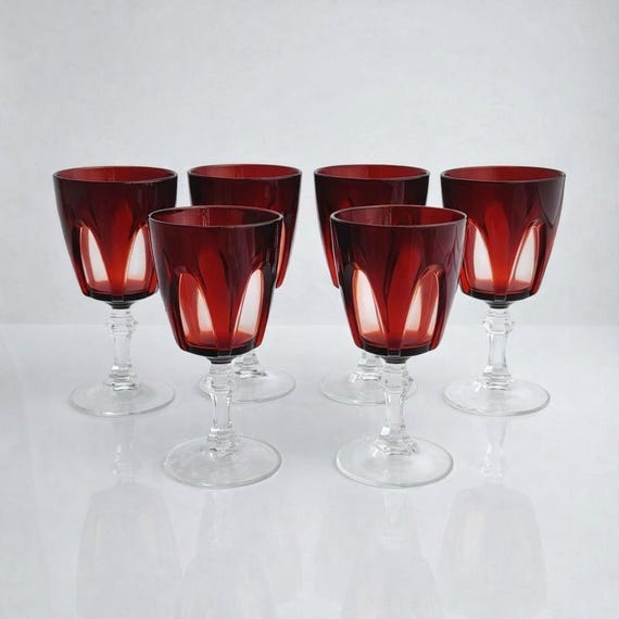 Cristal D’Arques Ruby Gothic Lead Crystal Wine Glasses Set of 6 France Barware