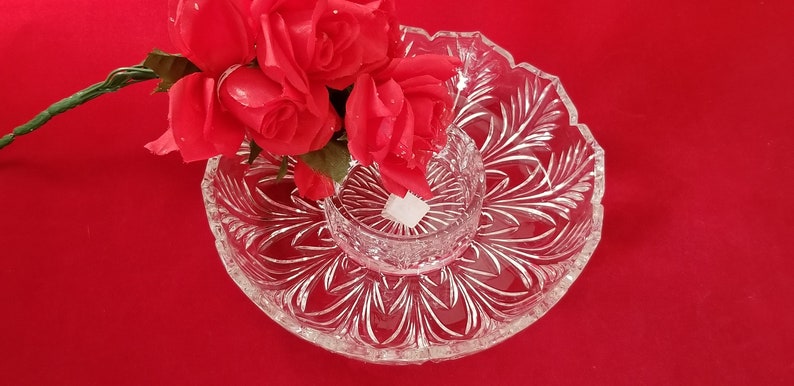 Vintage 2 Piece CrackerCondiment Set Pattern Chip and Dip Set Veg and Dip 24/% Lead Crystal Portico Pattern by CRYSTAL CLEAR INDUSTRIES