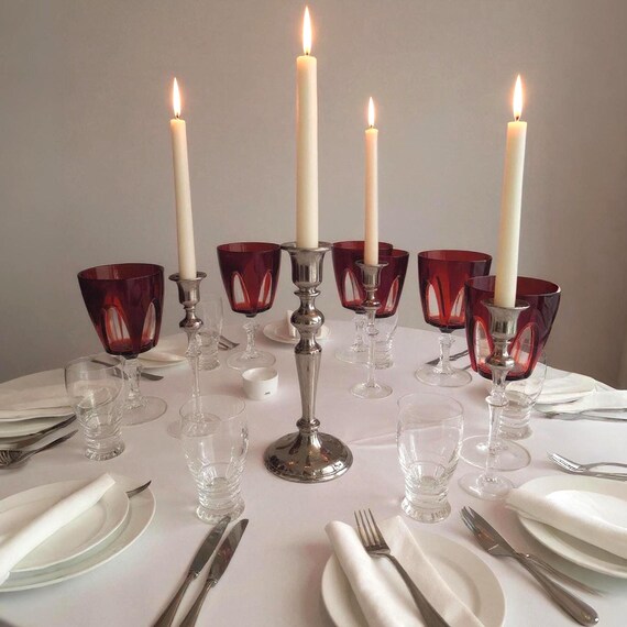 Cristal D’Arques Ruby Gothic Wine Glasses – Set of 6 Mid Century Barware France