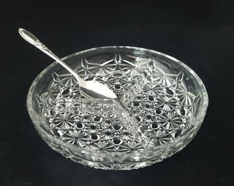Vintage Veropa Pressed Crystal Glass Relish Dish – 3-Part Divided Serving Tray for Snacks & Condiments