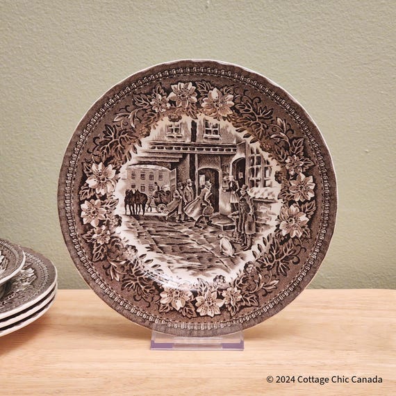 Royal Tudor Ware Coaching Taverns Brown 7" Dessert Pie Plate from Staffordshire, England