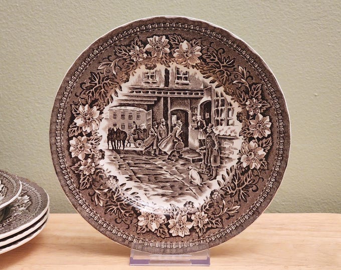 Royal Tudor Ware Coaching Taverns Brown 7" Dessert Pie Plate from Staffordshire, England