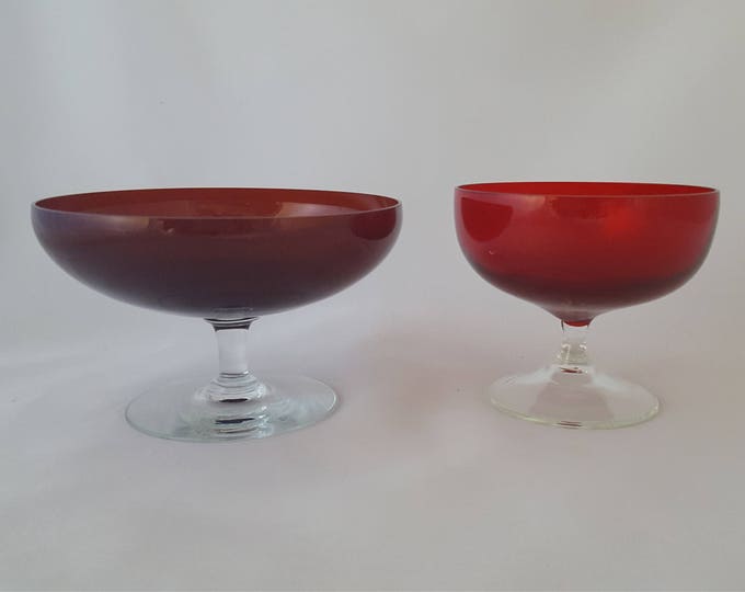 Two Stylish Margarita Glasses From The Atomic Age, Champaign Glasses, Ruby Red Glassware