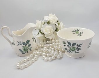 Wedgwood Green Leaf Creamer and Sugar Bowl Set, Stoneware Dinnerware Made in England
