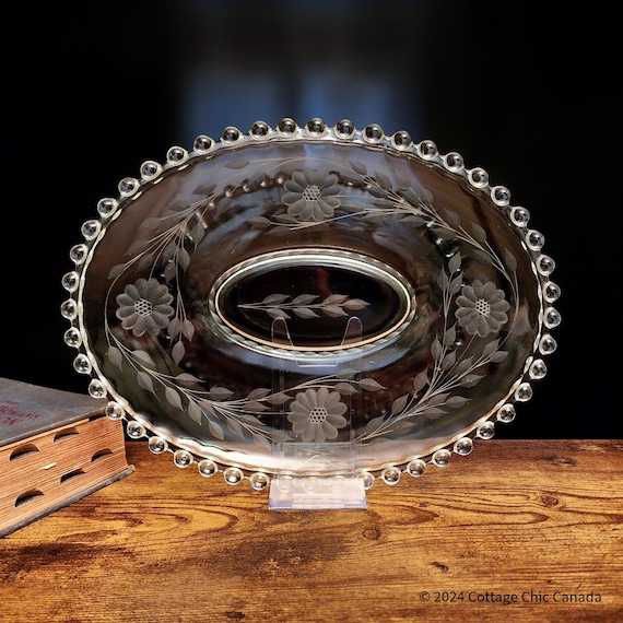 Hughes Cornflower Oval Tray – Imperial Glass Candlewick Beaded Edge Etched Crystal, USA & Canada