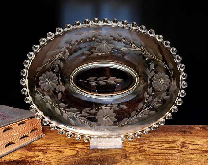 Hughes Cornflower Glass Oval Serving tray – Imperial Candlewick, 11" Vintage
