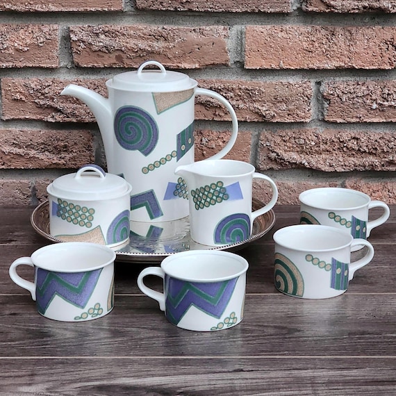 Vintage Mikasa Intaglio Coffee Set Teal John Bergen 9 Piece Serveware