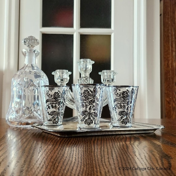 Vintage Silver Overlay Cordial Wine Glasses • Small Dessert Aperitif Glassware • Set of 5