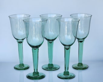 Vintage Green Colored Wine Glasses Goblets