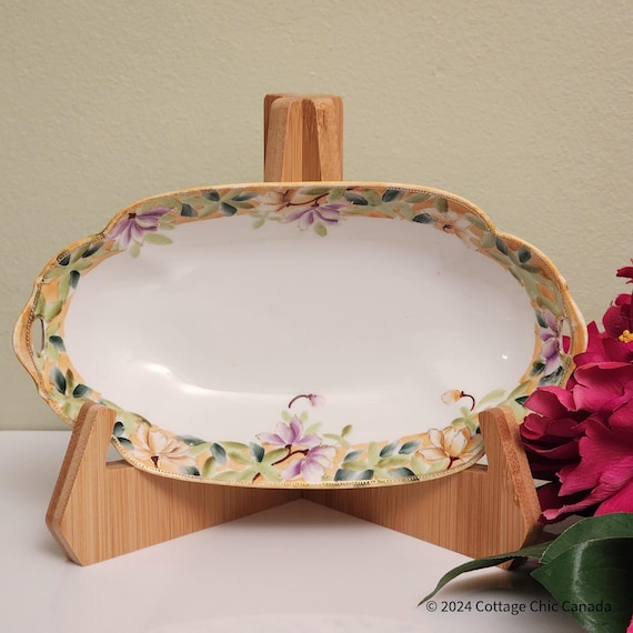 Antique Morimura Nippon Relish Dish – Hand Painted Floral Bowl with Scalloped Edge & Gold Beading