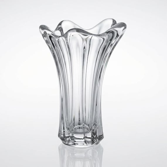 Cofrac Art Verrier Crystal Vase Fluted Modernist France 1970s