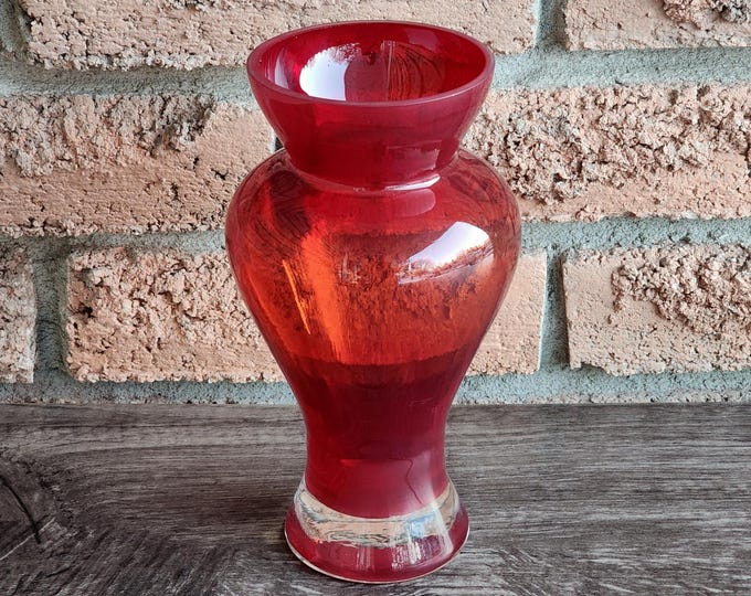 Pigeon Blood Red Glass Urn Vase