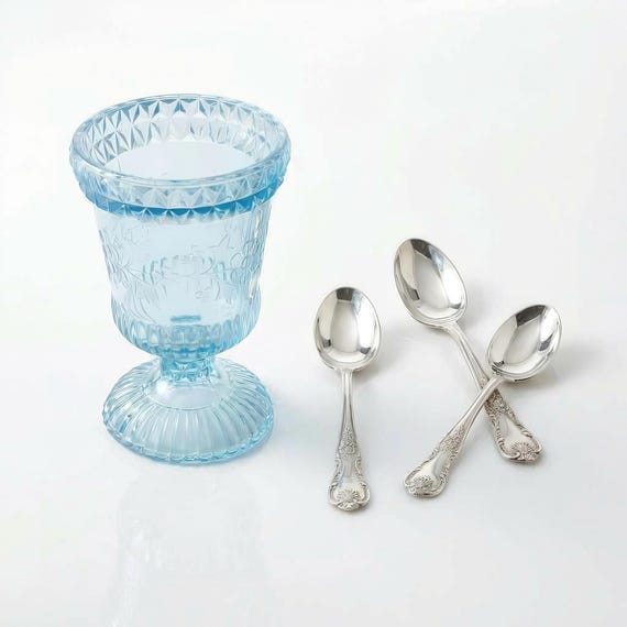 Adams & Co. Wildflower Blue Spooner Glass – Victorian EAPG USA, circa 1874–1885