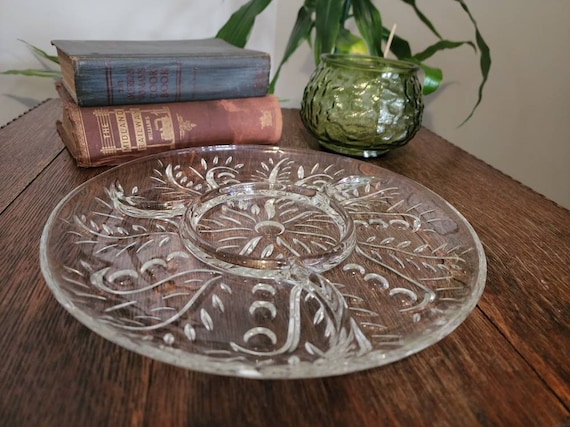 Federal Glass Clear Serving Tray – Large 4-Section Divided Pressed Glassware Platter USA