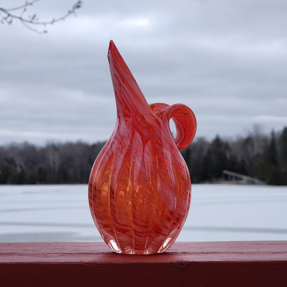 Lefton Orange Swirl Art Glass Vase Pitcher - Mid Century Modern Vintage Home Decor