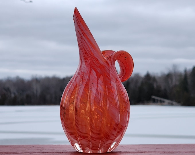 Lefton Orange Swirl Art Glass Vase Pitcher - Mid Century Modern Vintage Home Decor