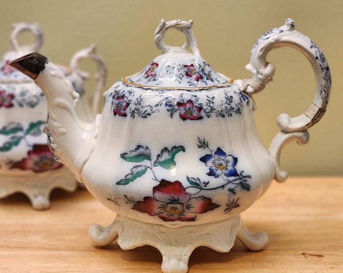 Antique Victorian Hand Painted China Teapot from the 19th Century, circa 1840's