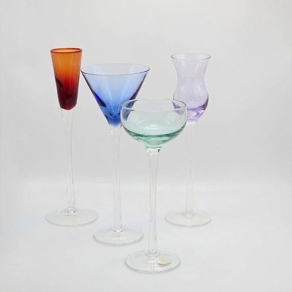 Vintage Coloured Stemmed Cordial Glasses Set of 4 – Modern Barware Made in China
