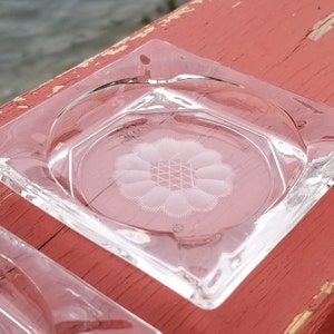 Hugos Cornflower Etched Square Aschenbecher - Vintage Bundesglas 141 / 4, 4er Set