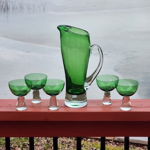 Holmegaard Mid Century Grün Cocktailkrug und Gläser Set