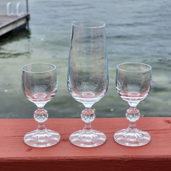 Claudia Bohemia Champagne Flute & 2 Cordial Glasses – Set of 3, Vintage Crystal Stemware