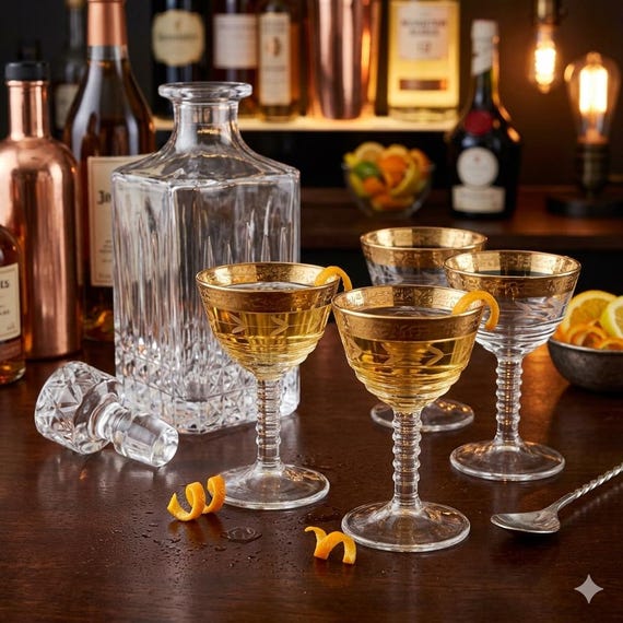 Vintage Federal Glass 145R-10 Cordial Glasses Set of 4, 22K Gold Rim Etched 3.5"